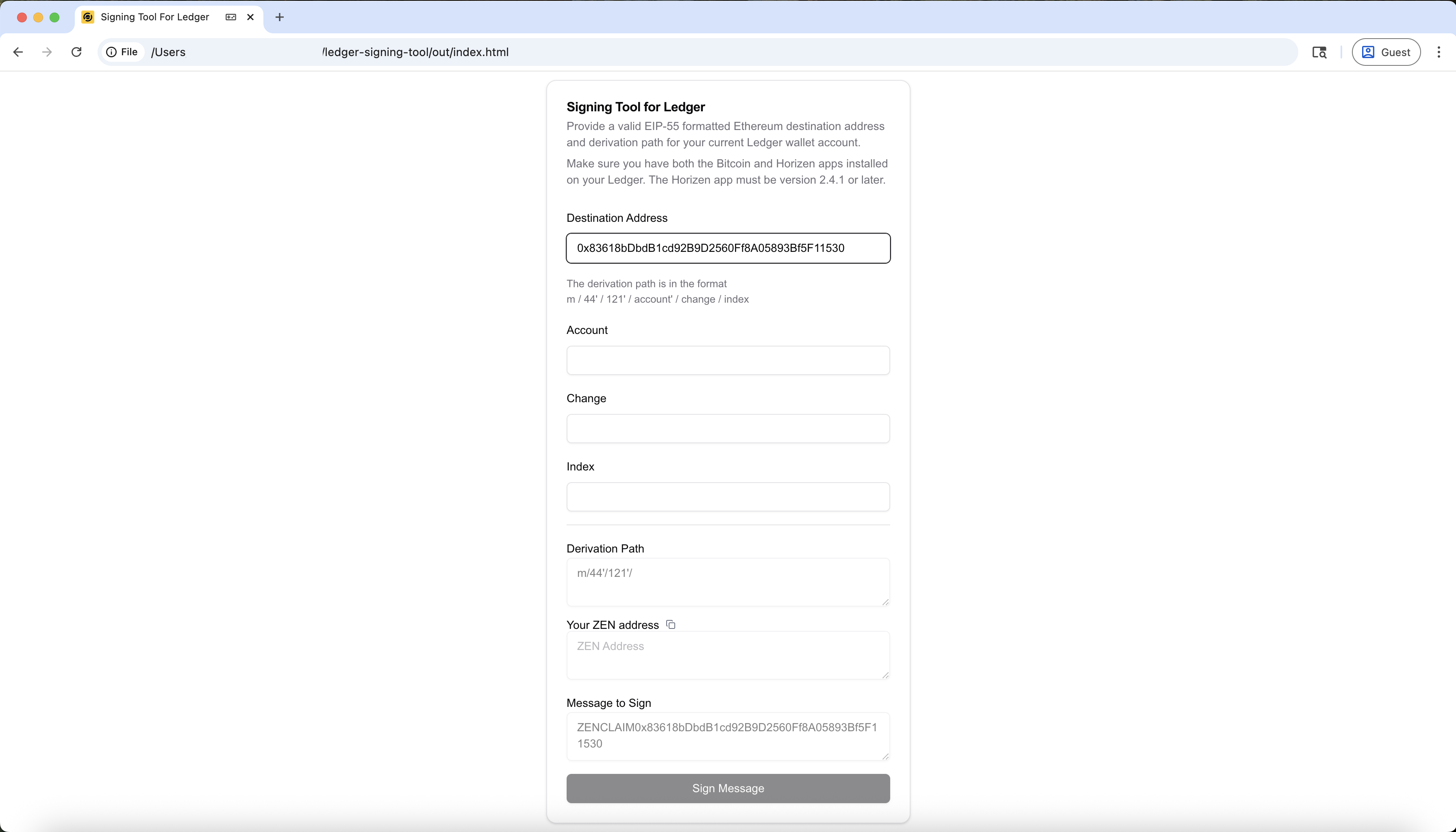Enter destination address