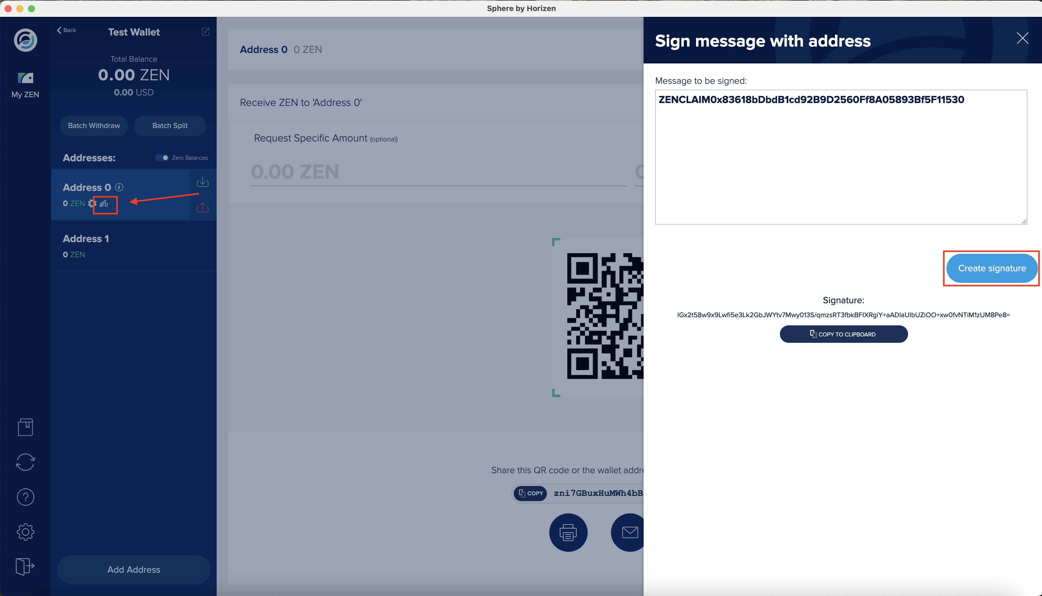Sign a message with Sphere