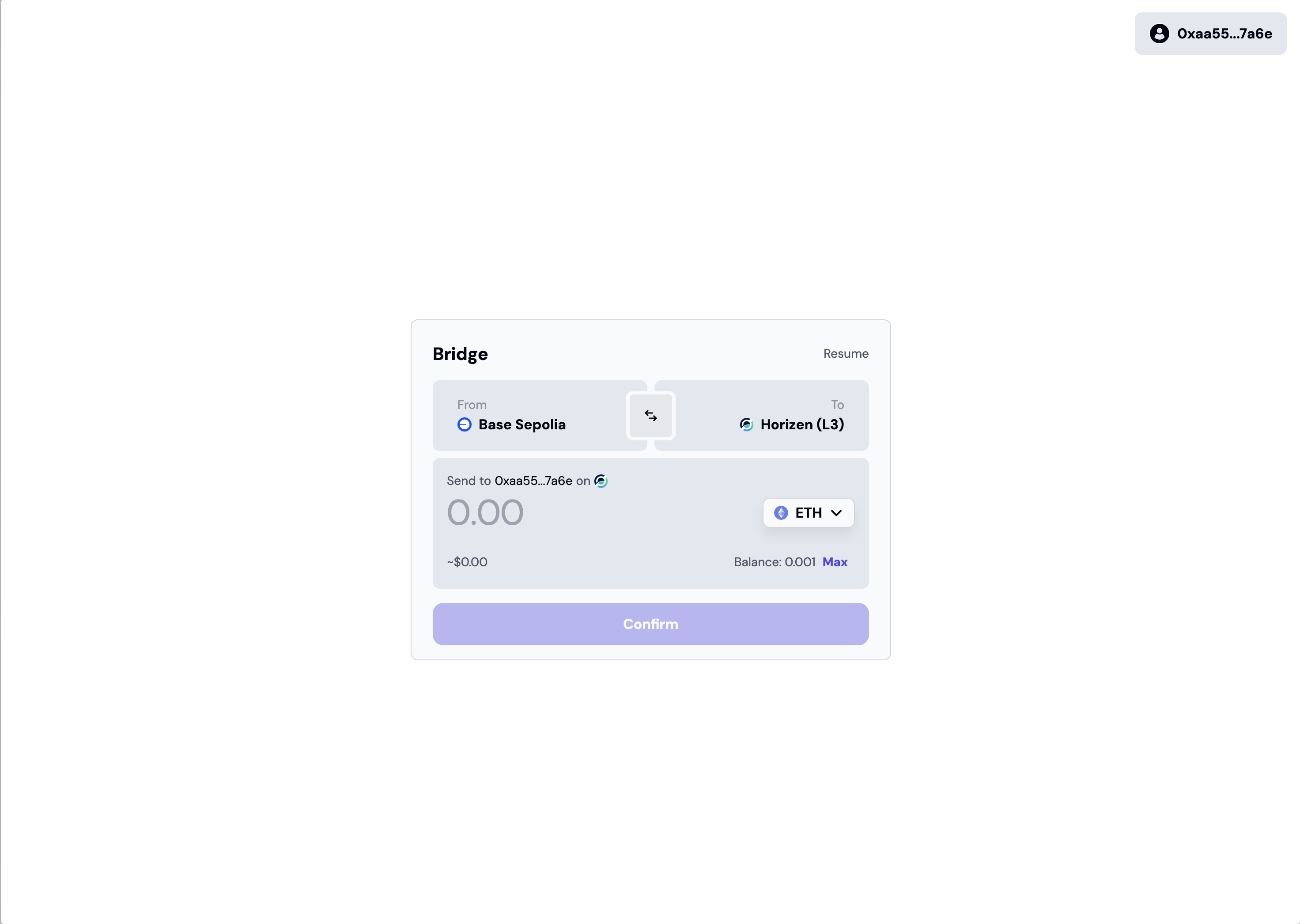 Bridge UI — set direction from Base to Horizen