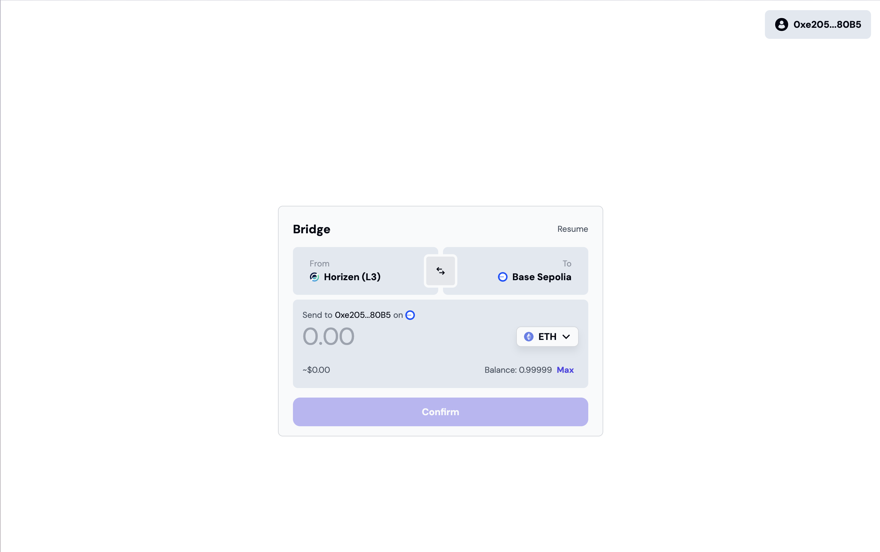 Bridge UI — set direction from Horizen to Base