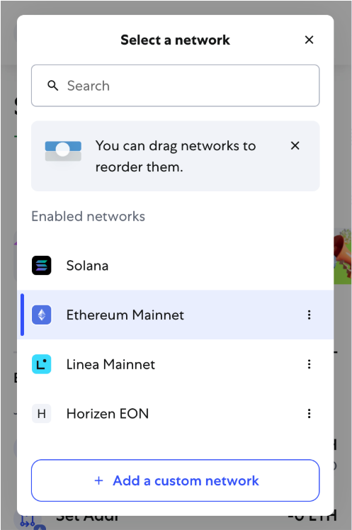 Select a Network screen